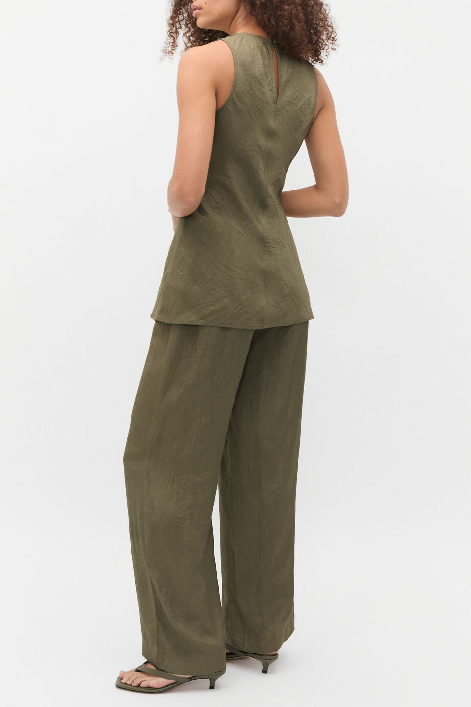 Textured Satin Bias Cut Tank  Olive Leaf