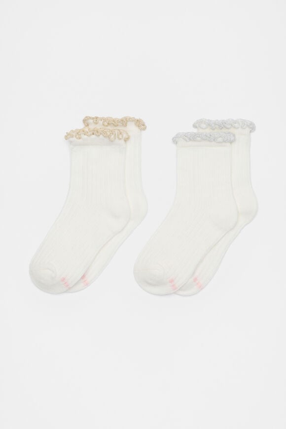 Metallic Frill Sock 2 Pack  Silver Gold Metallic Frill Sock 2 Pack  Silver Gold  hi-res