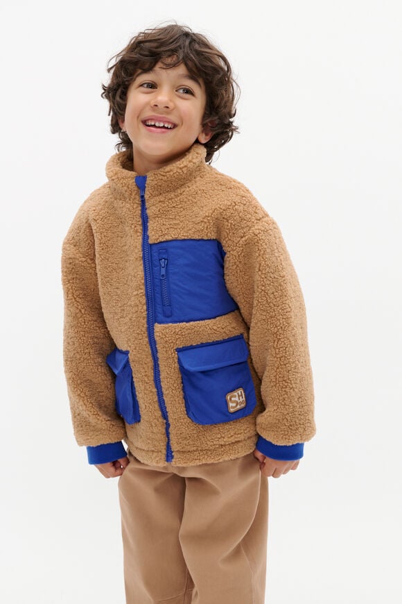 Colourblock Teddy Jacket  Salted Caramel  hi-res