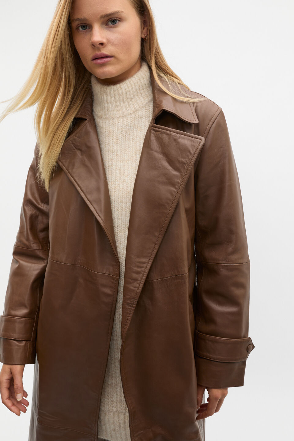 Leather Belted Trench Coat  Maple