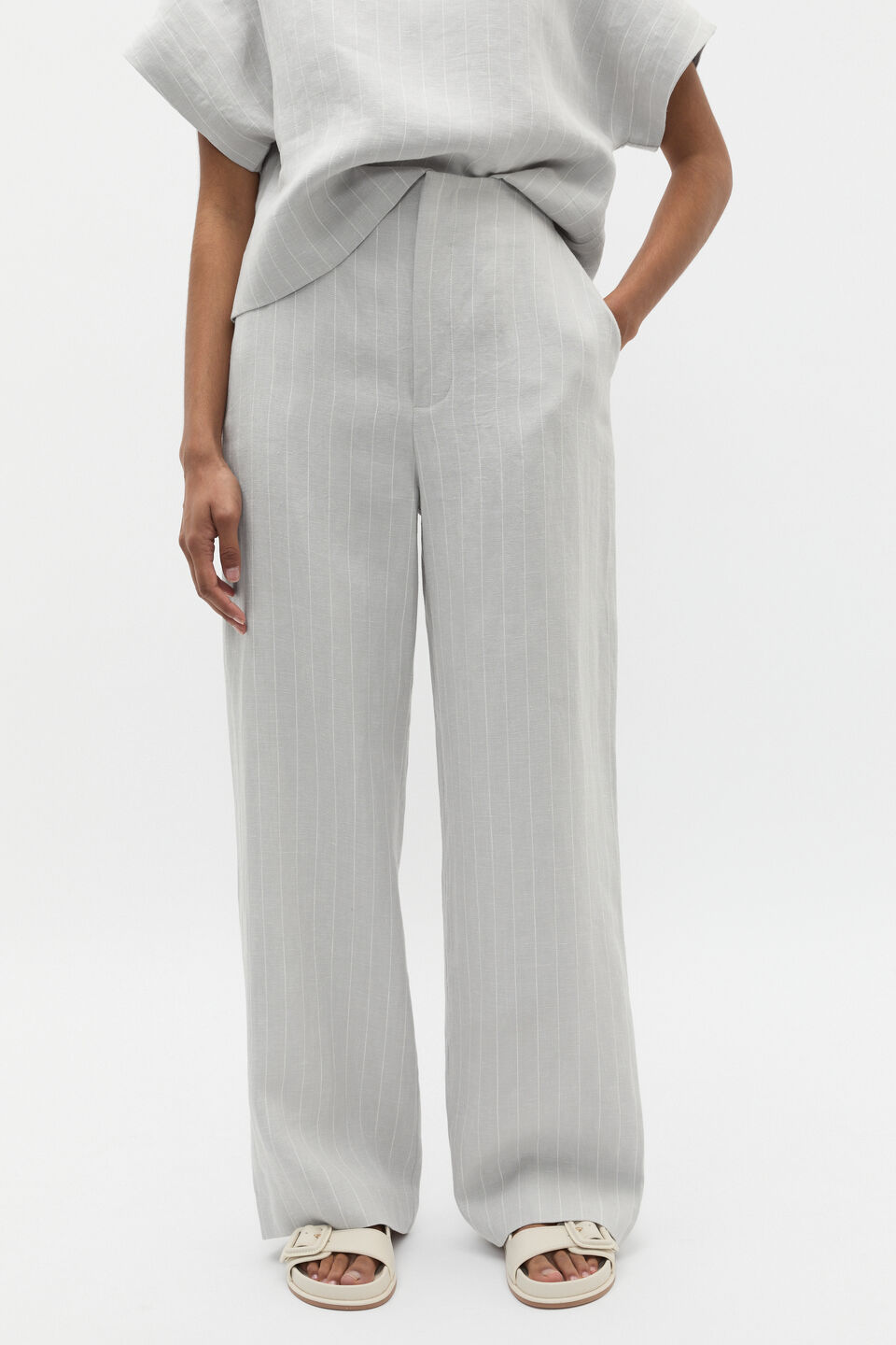 Linen Pinstripe Pant  Cloud Grey Pinstripe