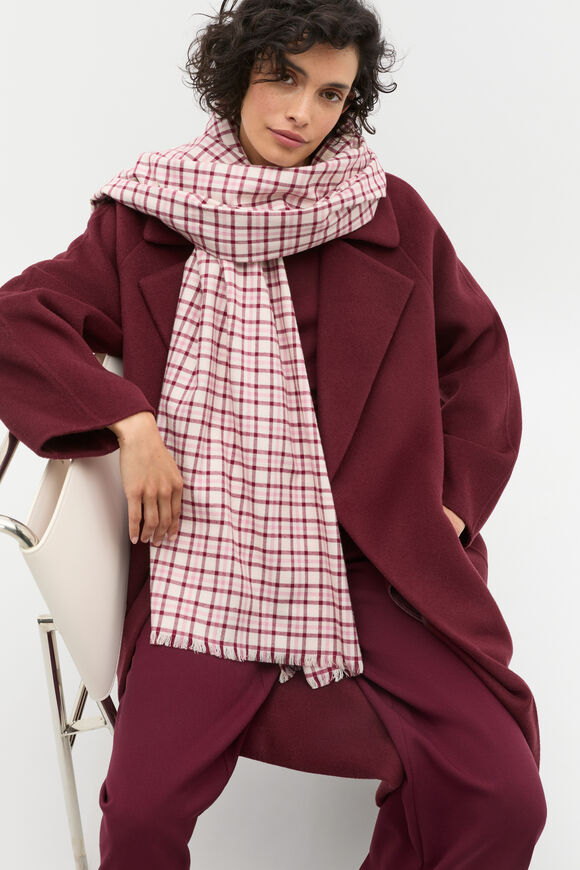 Multi Check Scarf  Plum Red Multi Check Scarf  Plum Red  hi-res