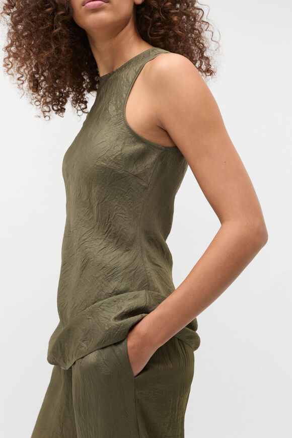 Textured Satin Bias Cut Tank  Olive Leaf Textured Satin Bias Cut Tank  Olive Leaf  hi-res