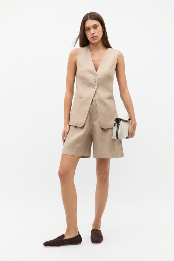 Linen Mid Length Short  Cookie Linen Mid Length Short  Cookie  hi-res