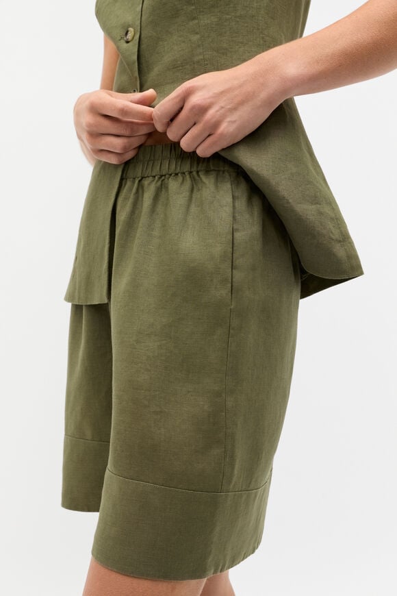 Linen Longline Elasticated Short  Rainforest Linen Longline Elasticated Short  Rainforest  hi-res