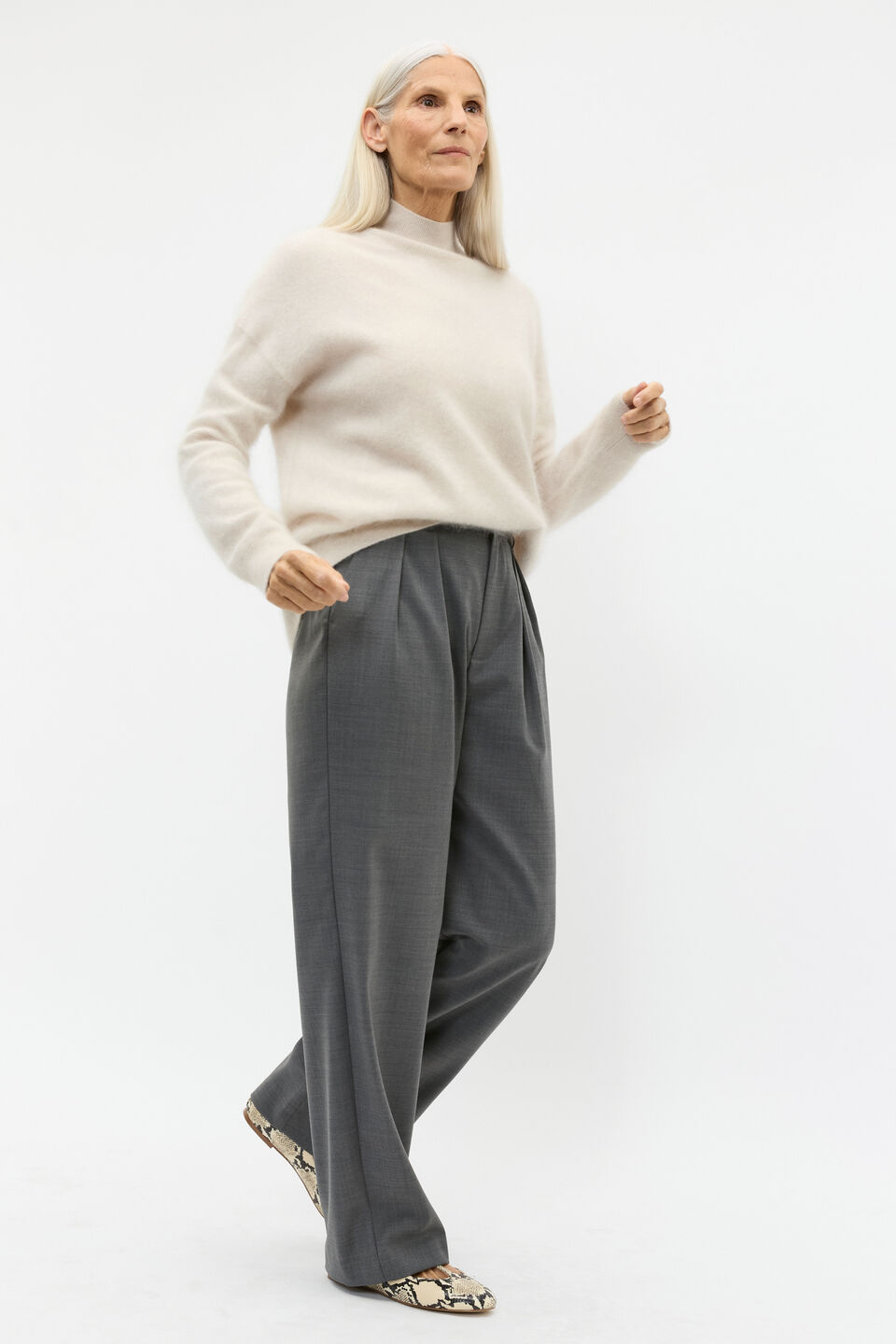 Brushed Cashmere Roll Neck Knit  Oat Marle