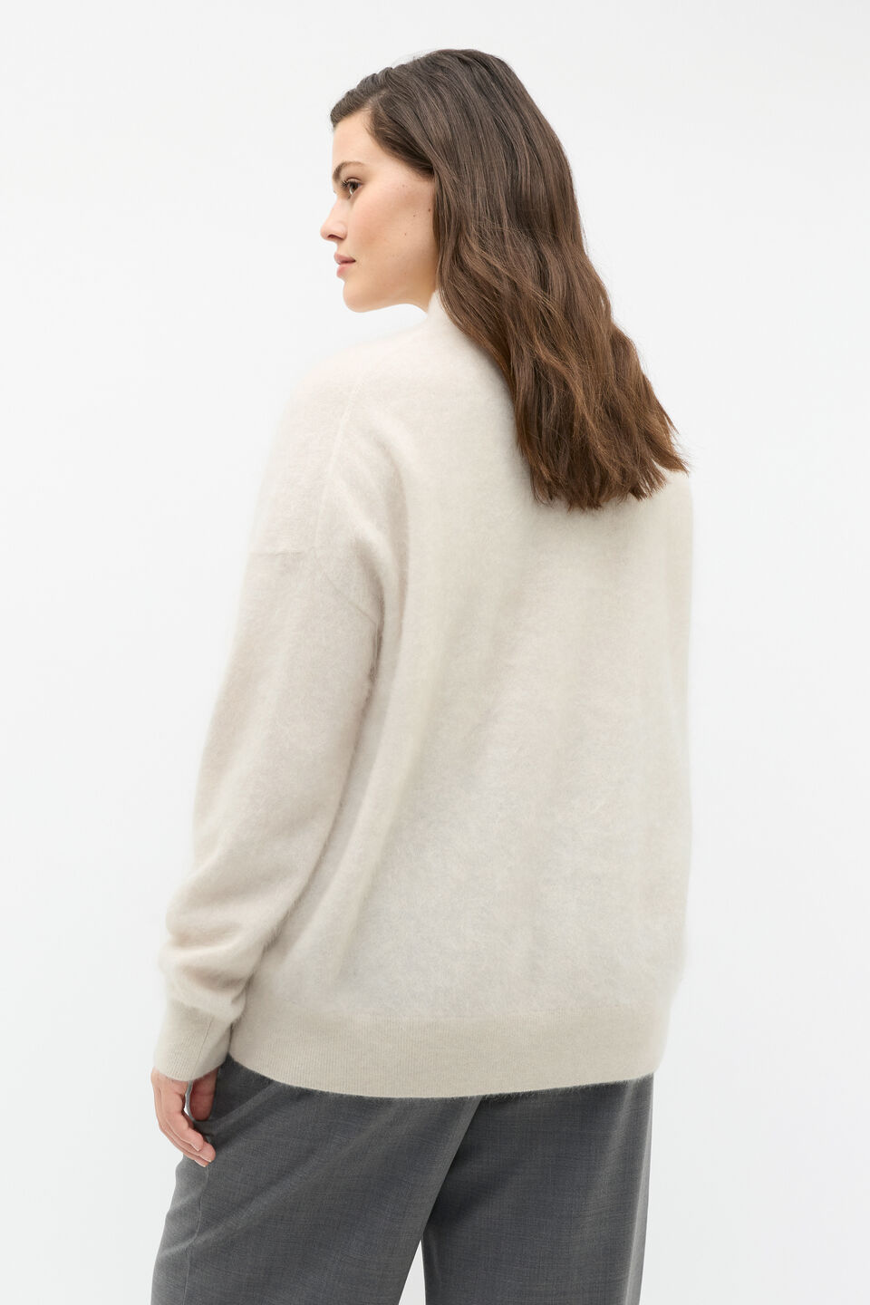 Brushed Cashmere Roll Neck Knit  Oat Marle