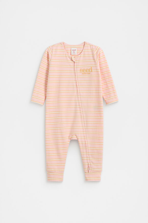 Stripe Logo Zipsuit  Pretty Pink Stripe Logo Zipsuit  Pretty Pink  hi-res
