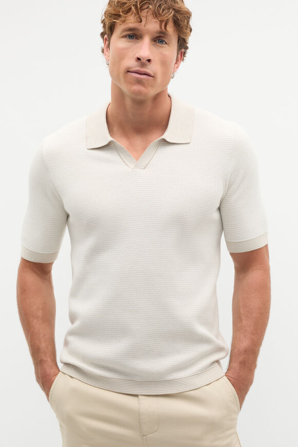 Multi Textured Knit Polo  Almond Multi Textured Knit Polo  Almond  hi-res