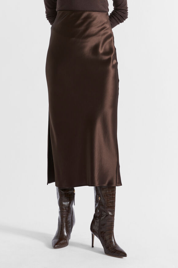 Satin Maxi Slip Skirt  Dark Espresso  hi-res