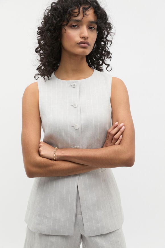 Linen Pinstripe Vest  Cloud Grey Pinstripe Linen Pinstripe Vest  Cloud Grey Pinstripe  hi-res