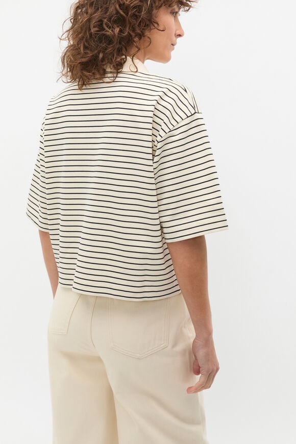 Oversized Polo Tee  Tofu Stripe Oversized Polo Tee  Tofu Stripe  hi-res