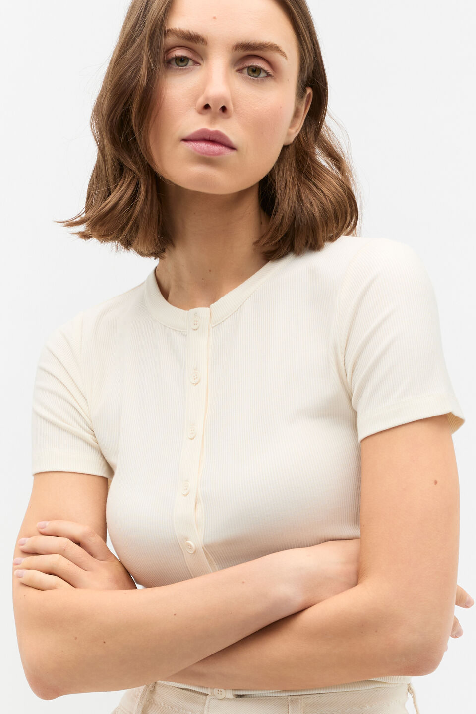 Rib Button Through Top  Buttercream