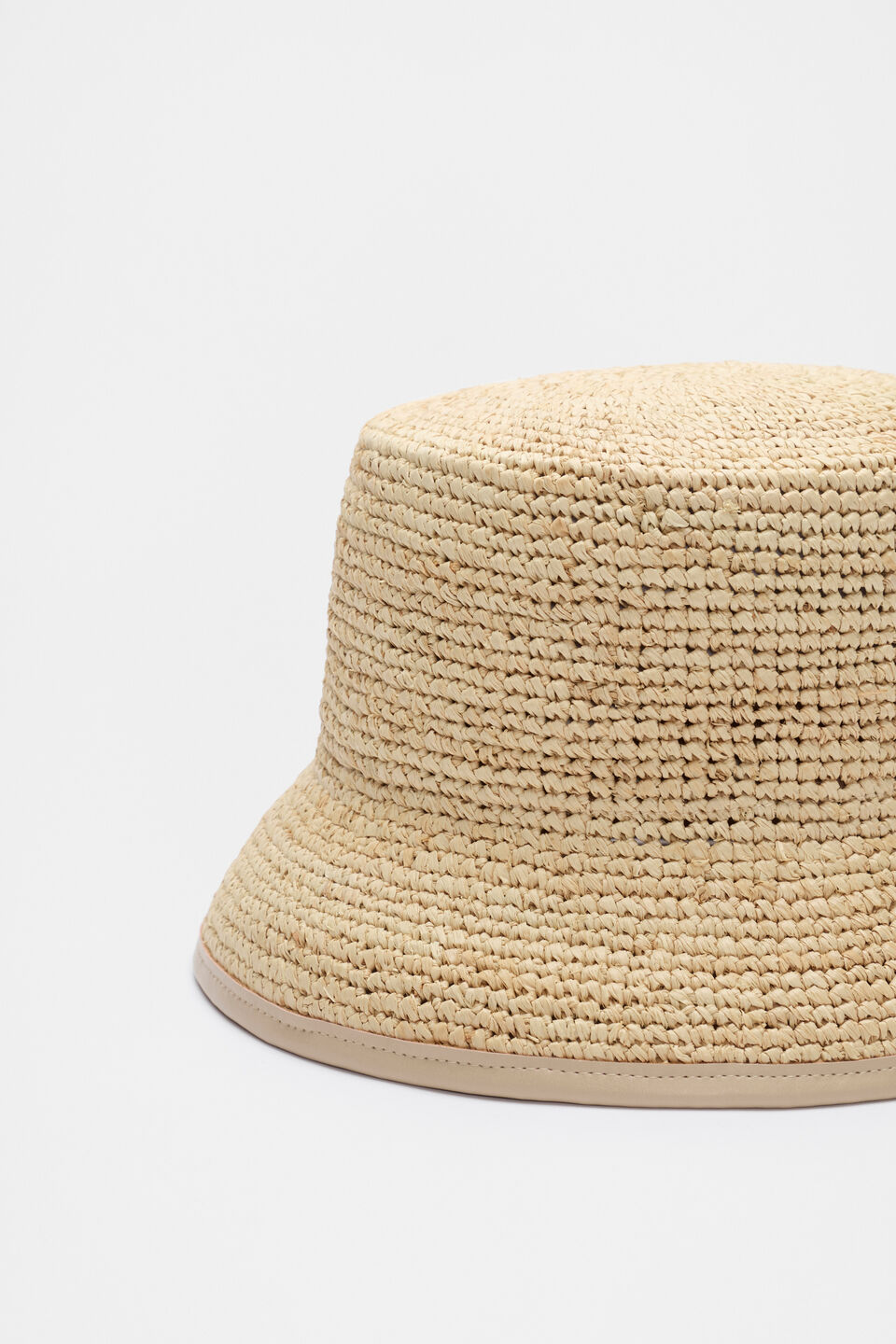 Trim Detail Raffia Bucket Hat  Iced Latte