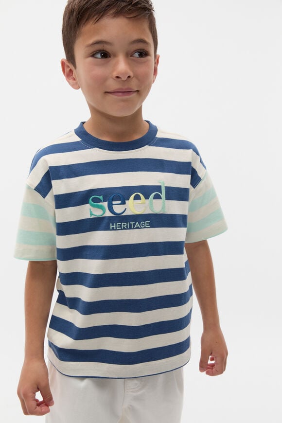 Colourblock Stripe Logo Tee  Washed Navy Colourblock Stripe Logo Tee  Washed Navy  hi-res