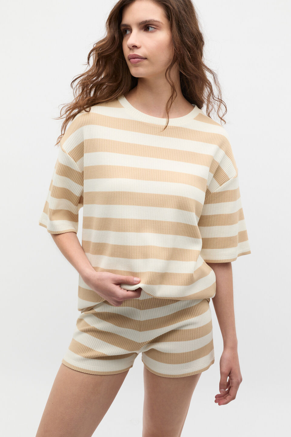 Stripe T-shirt and Short PJ Set  Ecru