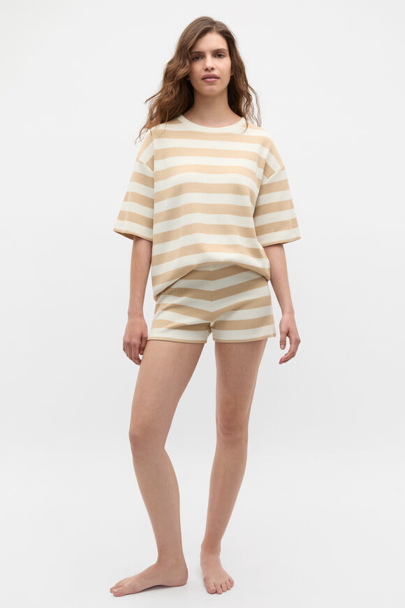 Stripe T-shirt and Short PJ Set  Ecru Stripe T-shirt and Short PJ Set  Ecru  hi-res