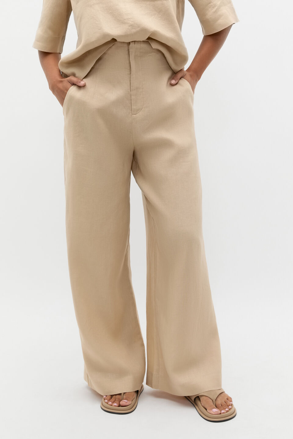 Core Linen Waisted Pant  Iced Latte
