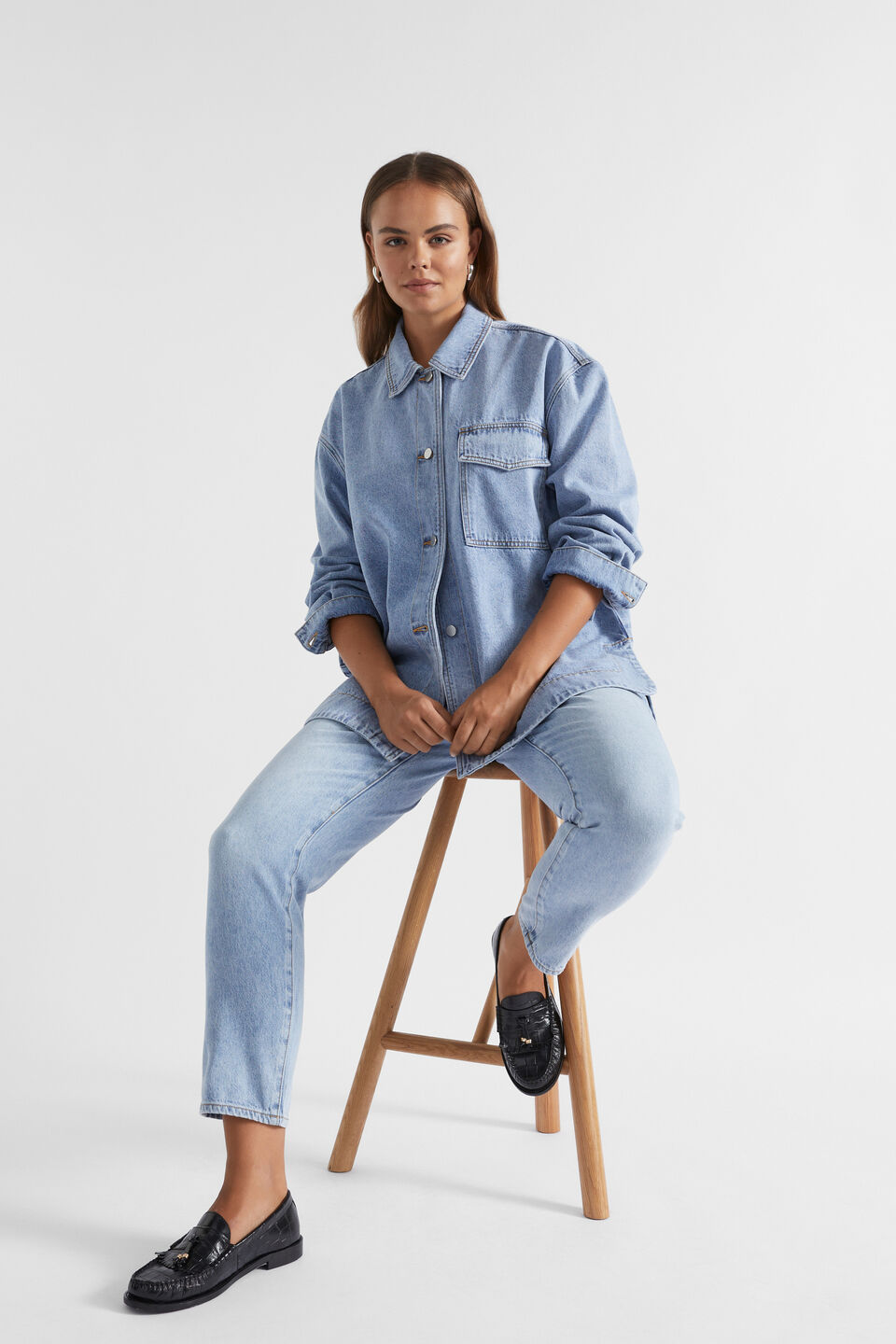 Relaxed Denim Shacket  Vintage Wash
