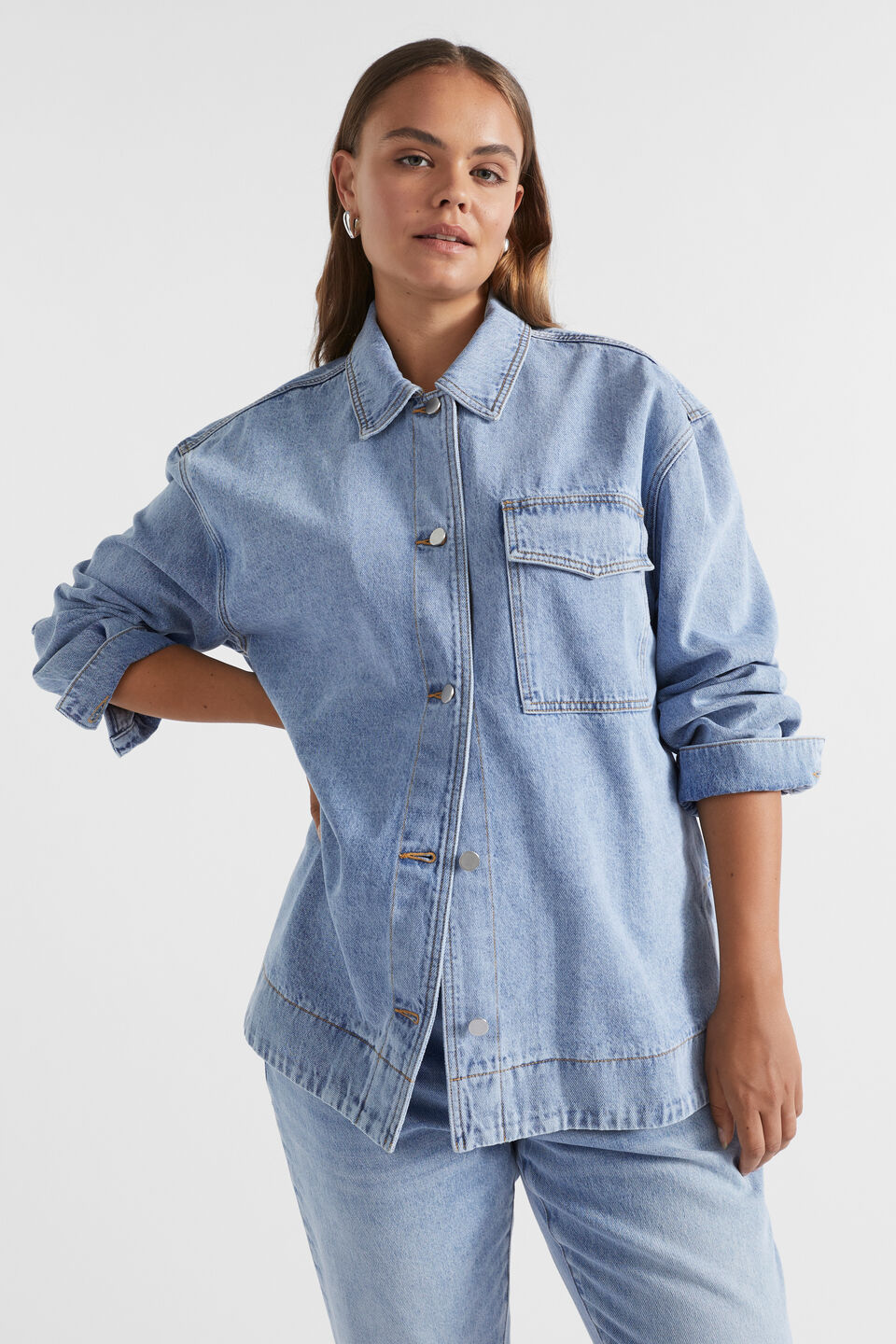 Relaxed Denim Shacket  Vintage Wash