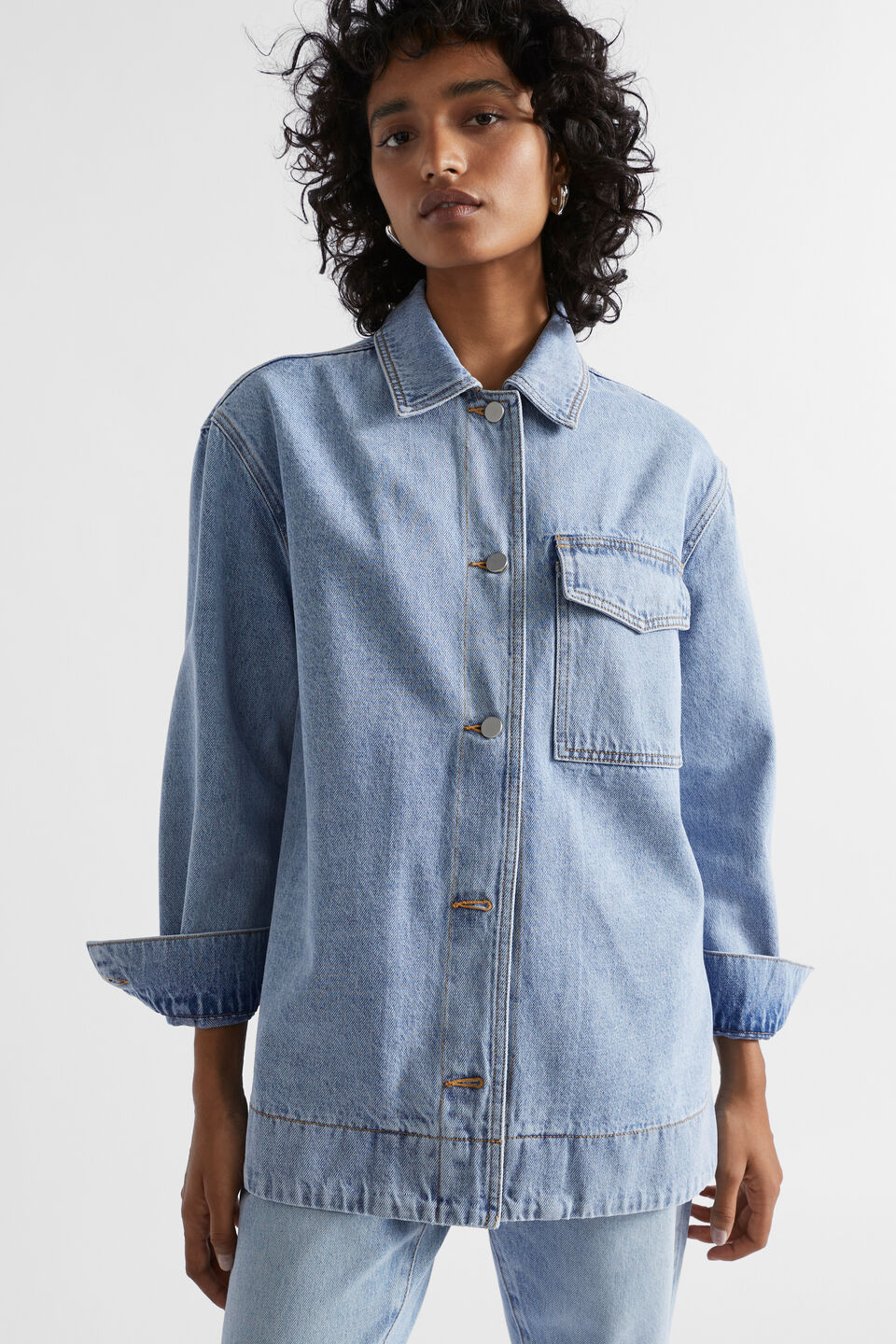 Relaxed Denim Shacket  Vintage Wash