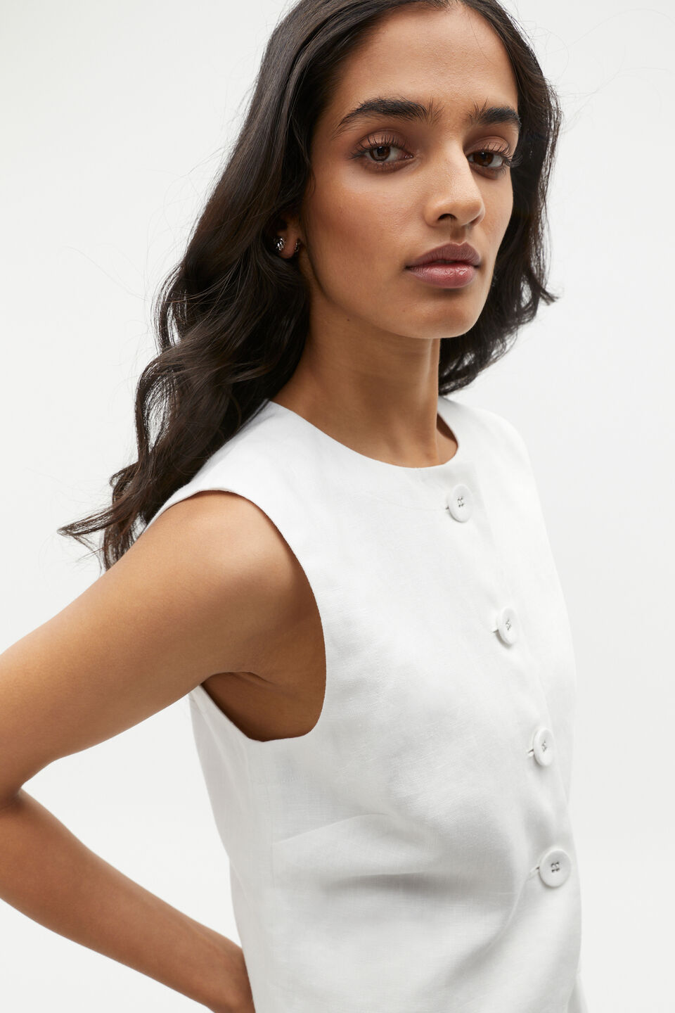 Linen Button Down Shell Top  Whisper White