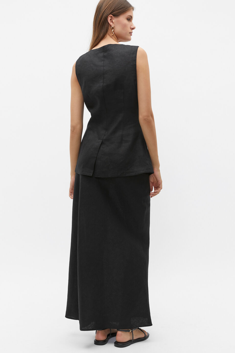 Linen Vest Top  Black