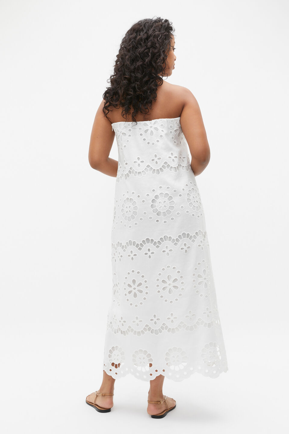 Scallop Broderie Strapless Midi Dress  Whisper White