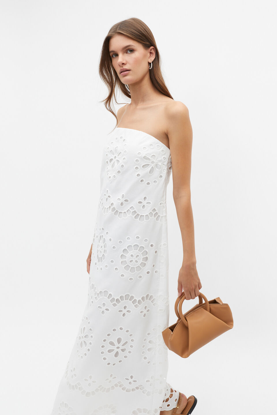 Scallop Broderie Strapless Midi Dress  Whisper White