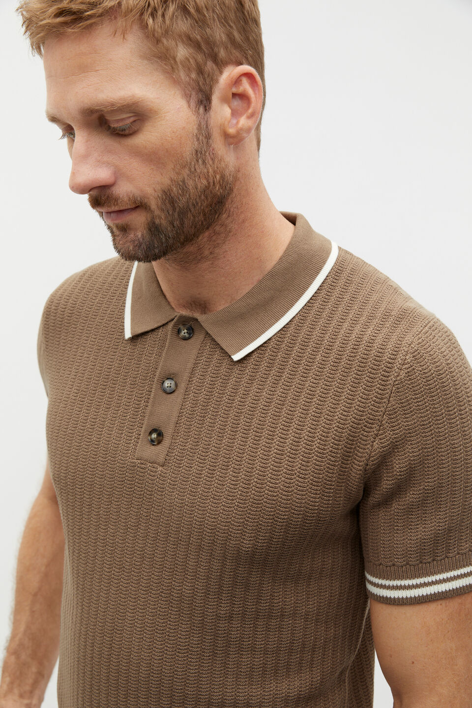 Braided Knit Polo  Dark Nougat
