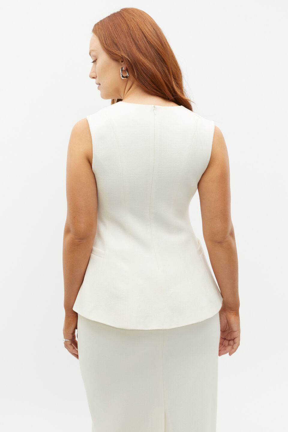 Wool Crepe V Neck Top  Cloud Cream