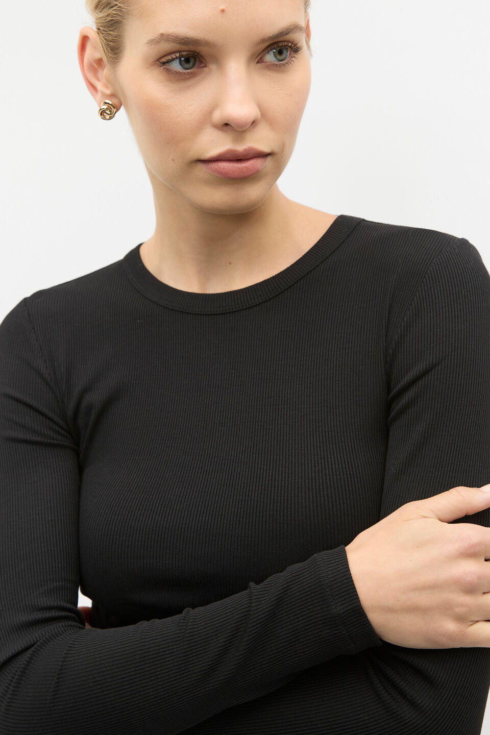Core Rib Crew Neck Top  Black