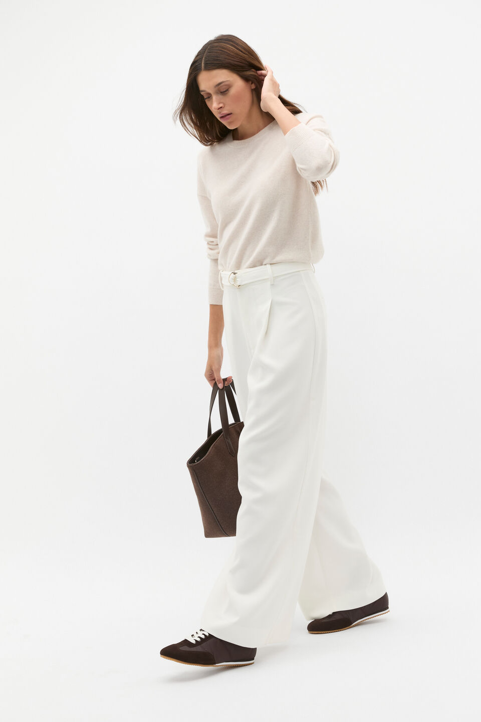 Cashmere Crew Neck Knit  Oat Marle