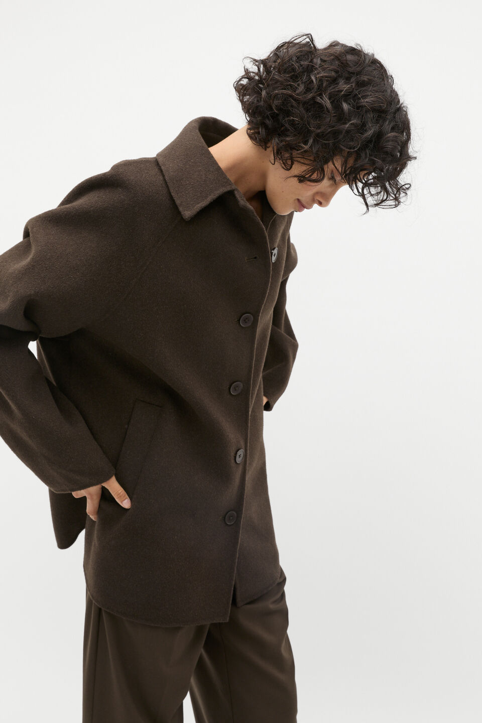 Wool Blend Raglan Sleeve Coat  Dark Espresso