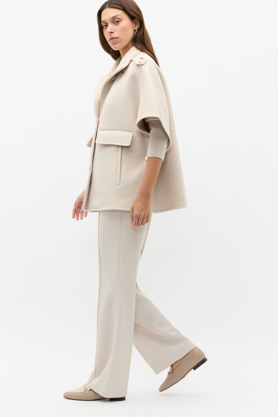 Wool Trench Cape  Oat Marle