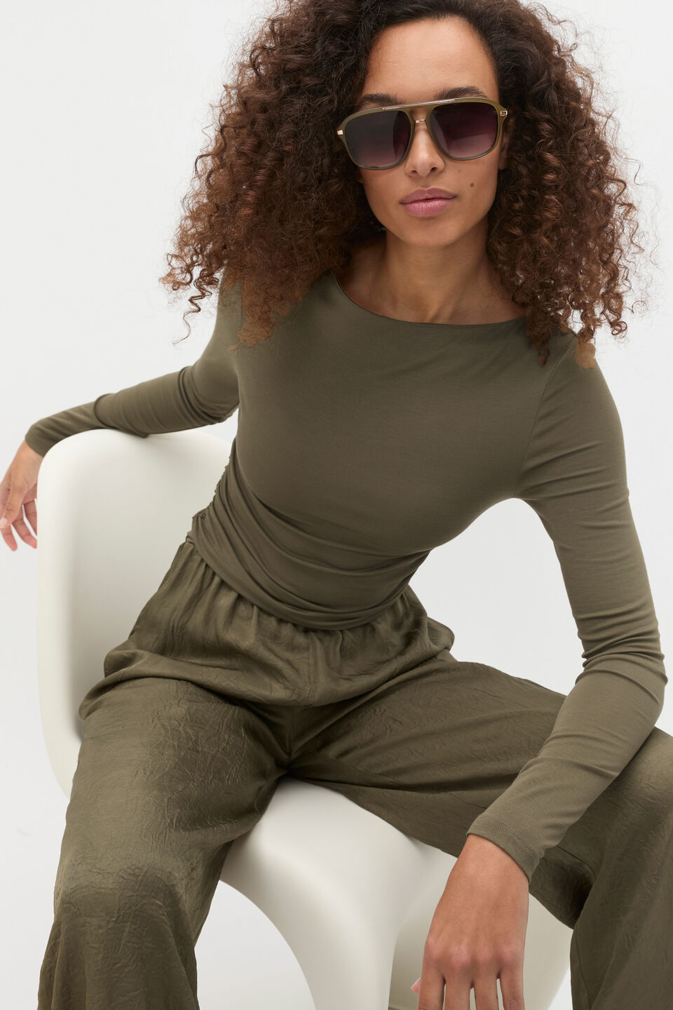 Boat Neck Layering Top  Olive Leaf