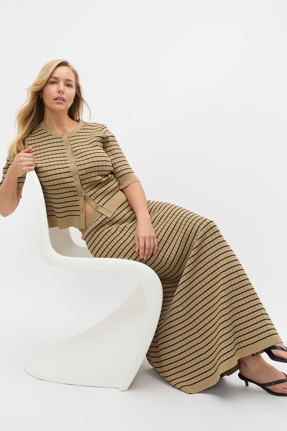 Crepe Knit Stripe Skirt  Rye Stripe
