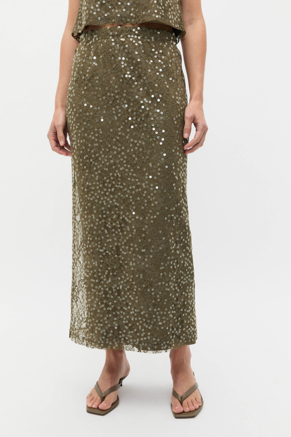 Sequin Lace Skirt  Olive Leaf