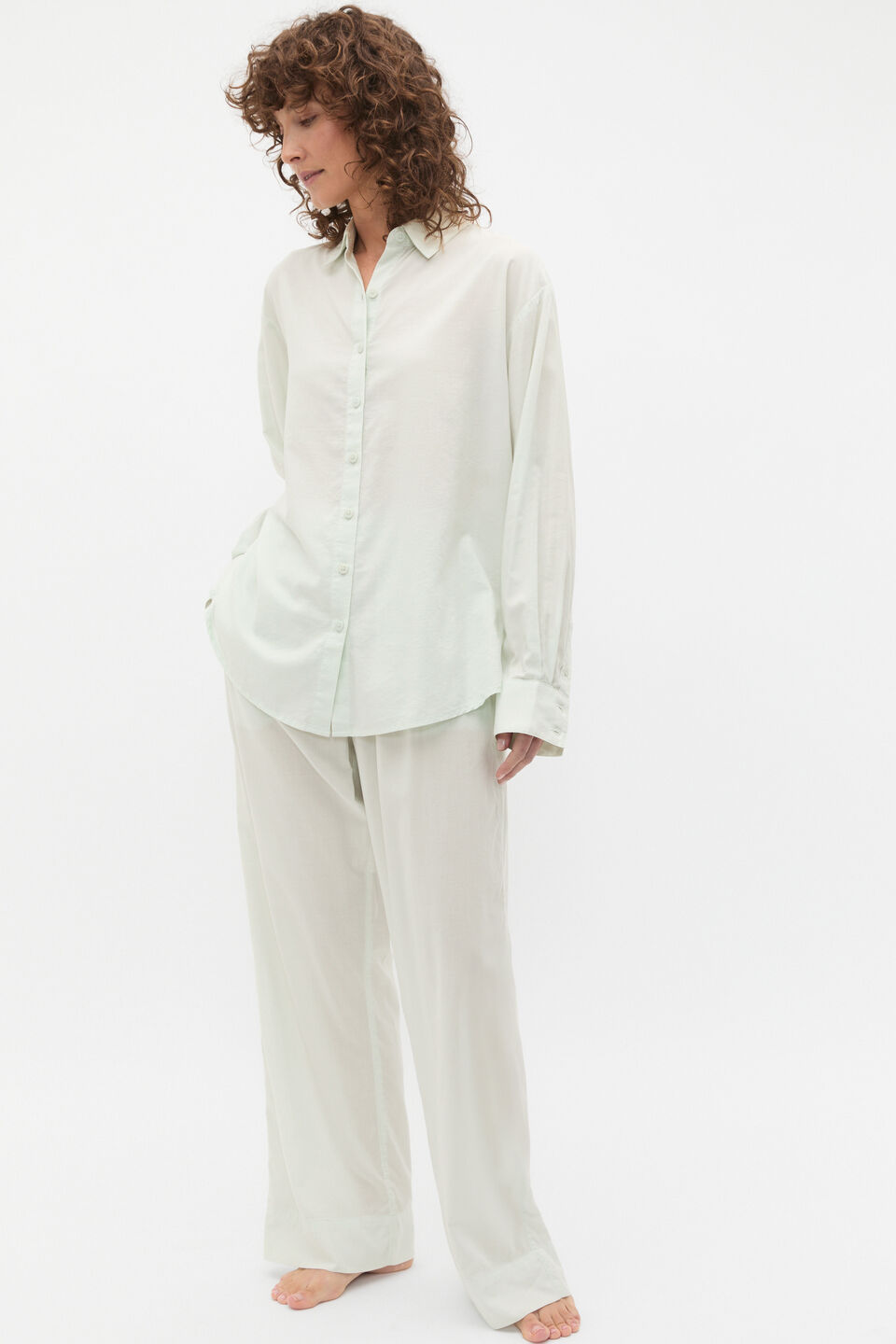 Oversized Voile Long Sleeve and Pant PJ Set  Mist