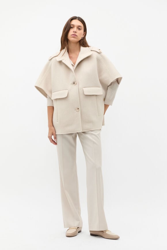 Wool Trench Cape  Oat Marle  hi-res