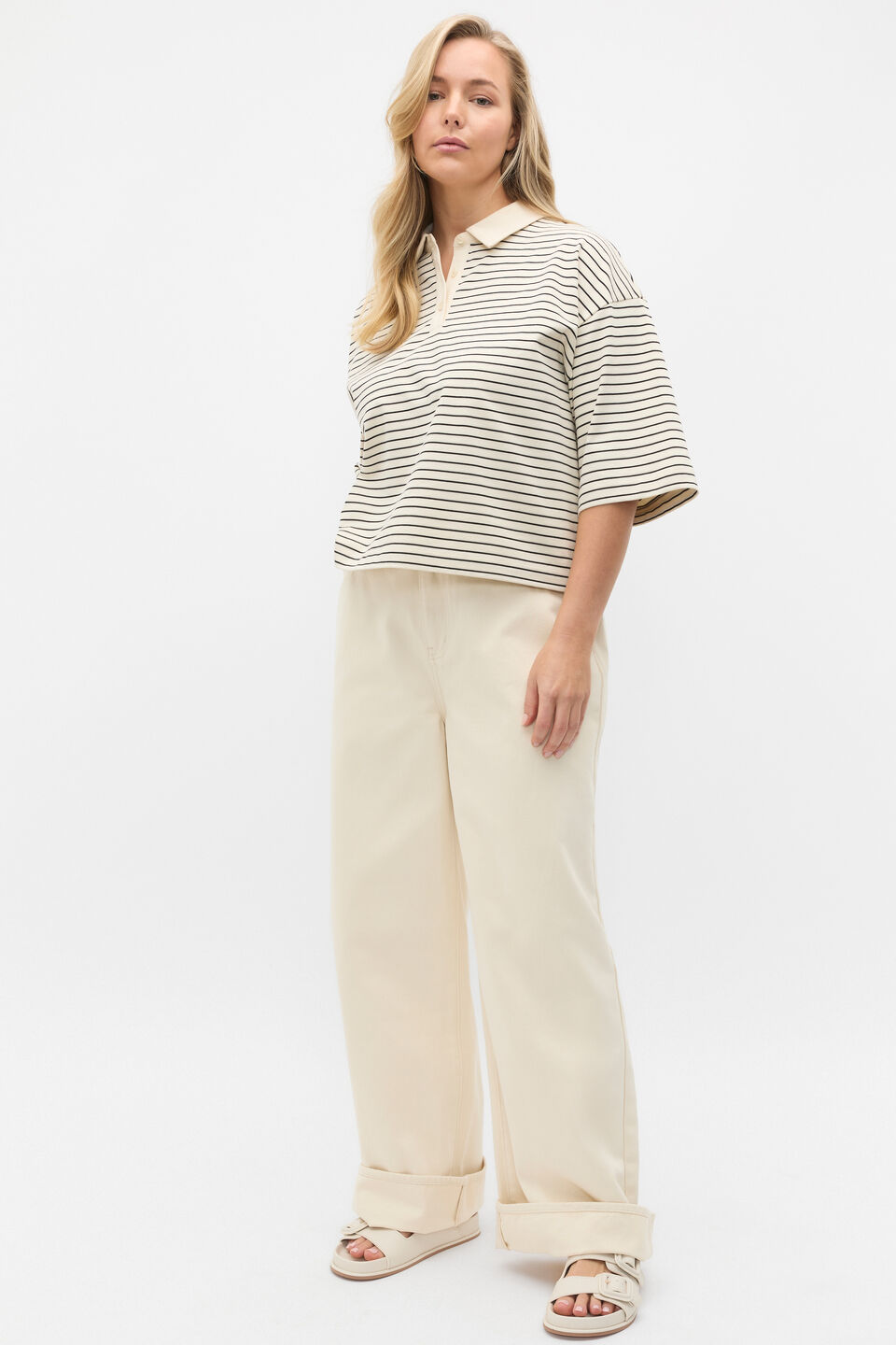 Oversized Polo Tee  Tofu Stripe