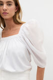 Square Neck Gathered Sleeve Top  Whisper White  hi-res