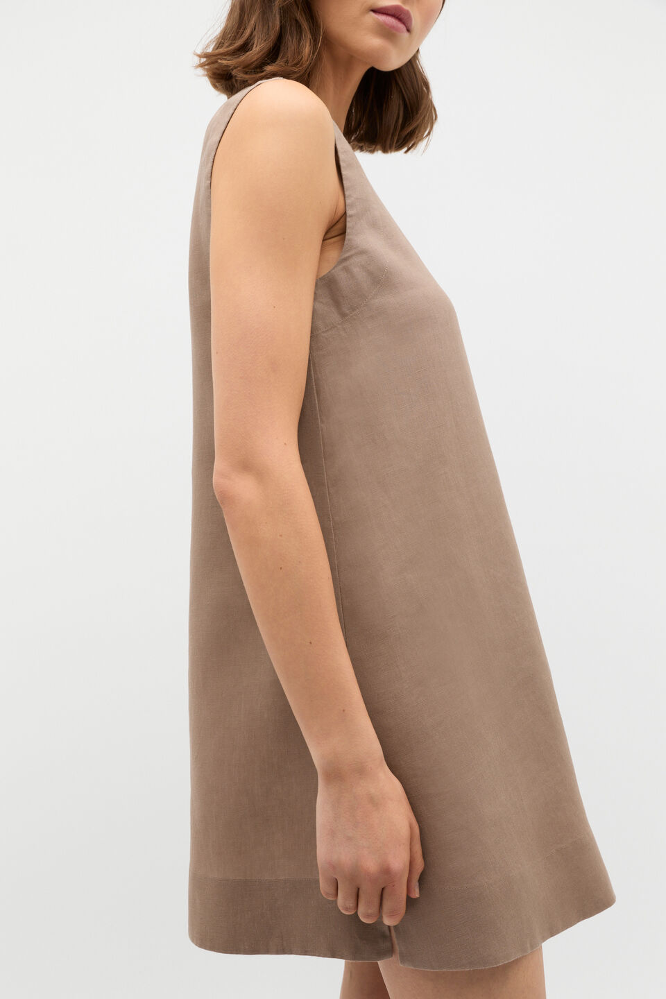 Linen A Line Mini Dress  Nutmeg