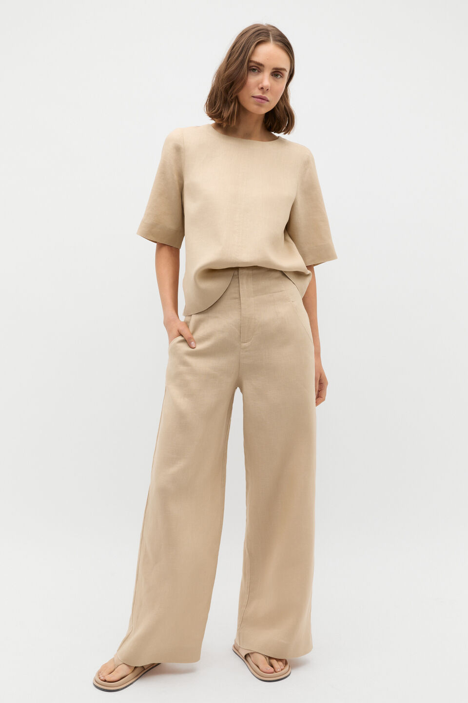 Core Linen Waisted Pant  Iced Latte