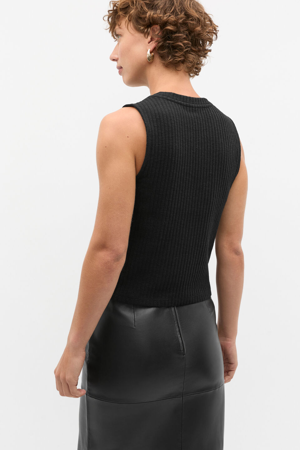 Ribbed Textured Shell Top  Black