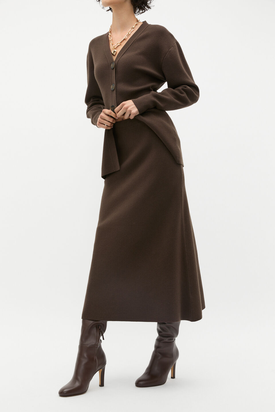 Fluted Knit Skirt  Dark Espresso