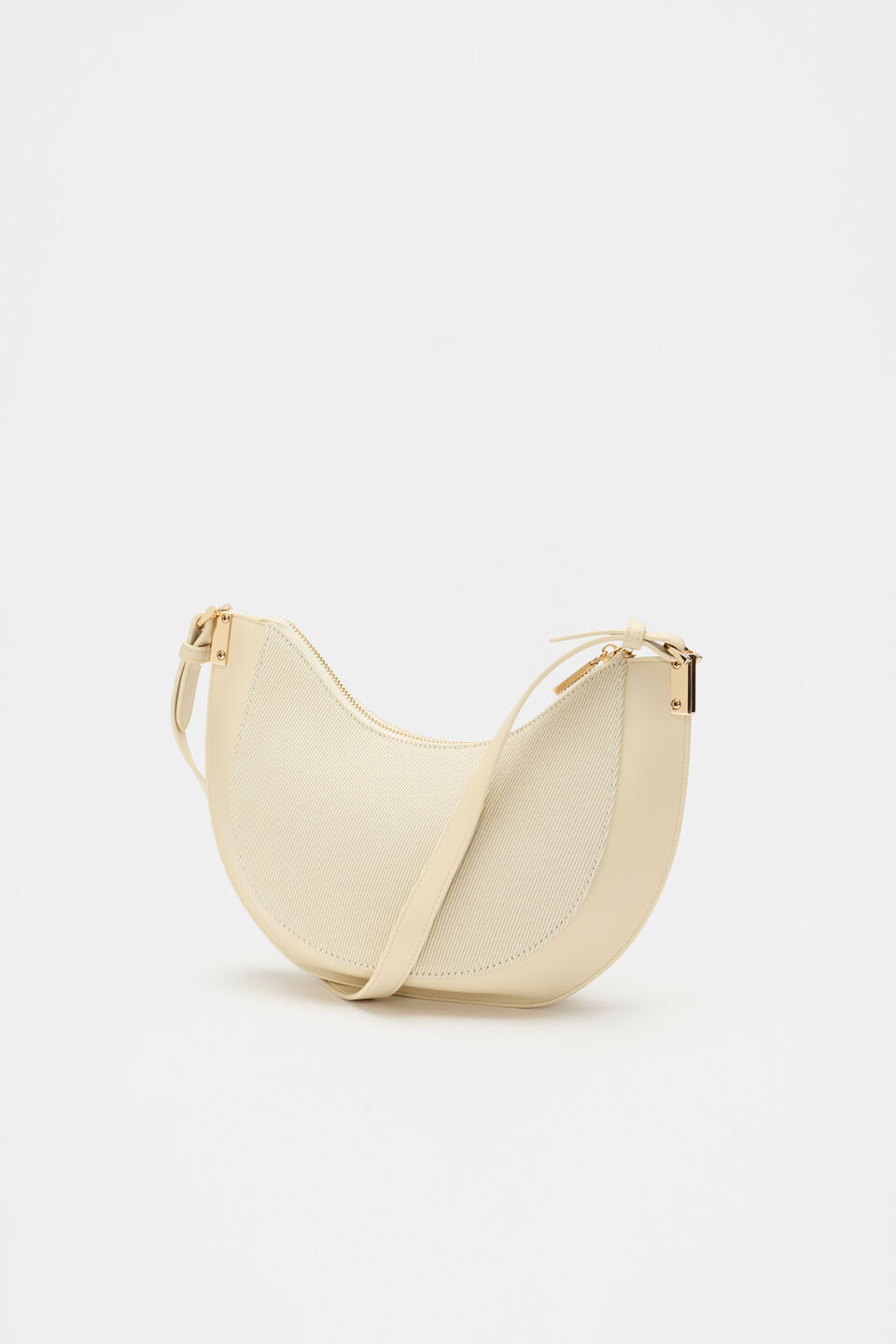 Textured Curved Shoulder Bag  Light Marzipan