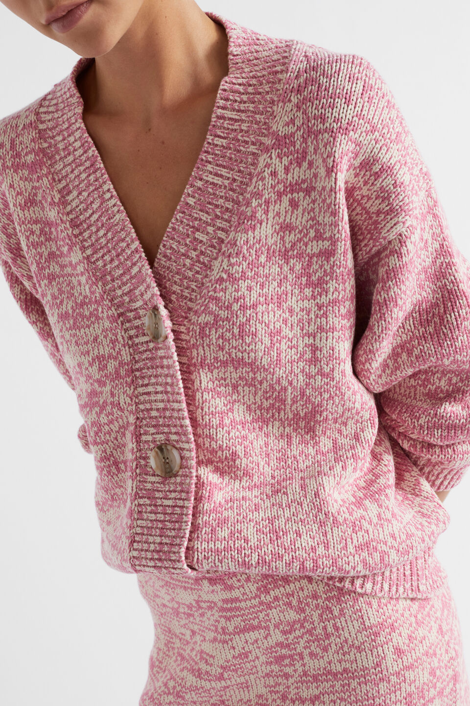 Cotton Twist Knit Cardigan  Rosewood Twist