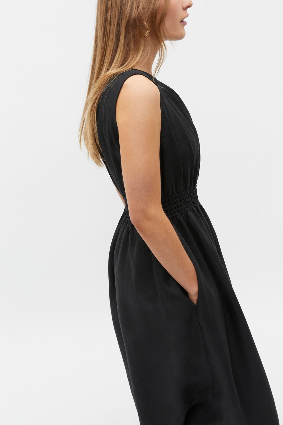 Linen One Shoulder Maxi Dress  Black