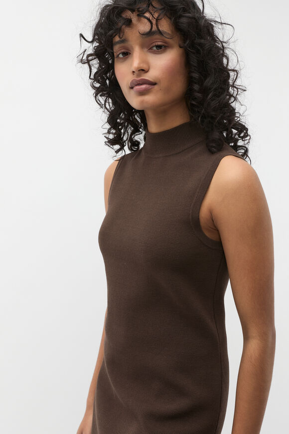 Crepe Knit Mock Neck Mini Dress  Dark Espresso  hi-res
